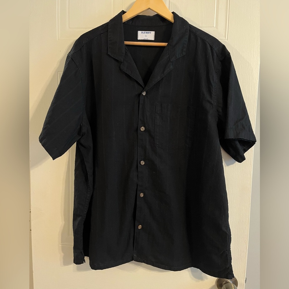 100% COTTON BLACK EMBROIDERED BUTTON DOWN - SIZE XXL